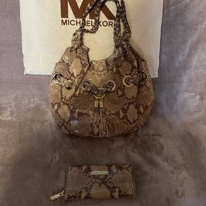Michael Kors Brown Snake Print Shoulder Bag